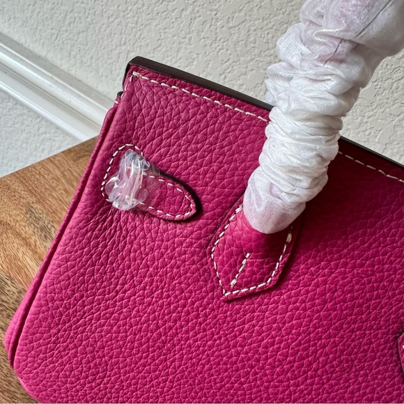Fuchsia Pink Mini 20 Leather Top Handle Bag Structured Satchel w/ Gold HW B13 - Picture 6 of 10